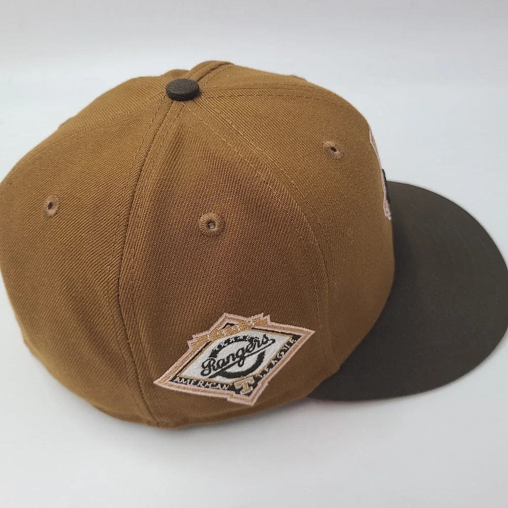 Texas Rangers Hat Fitted 7 3/4 New Era 59Fifty Brown Pink American League Patch